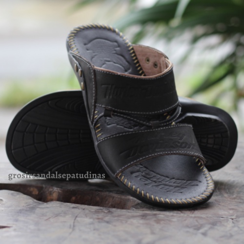 Sandal Kulit Asli Harley Davidson Full Up Sendal Kulit Asli Pria Sandal Slop Casual / Sendal Jepit Cowok Slide Herley Kulit Gosok - SH03-1