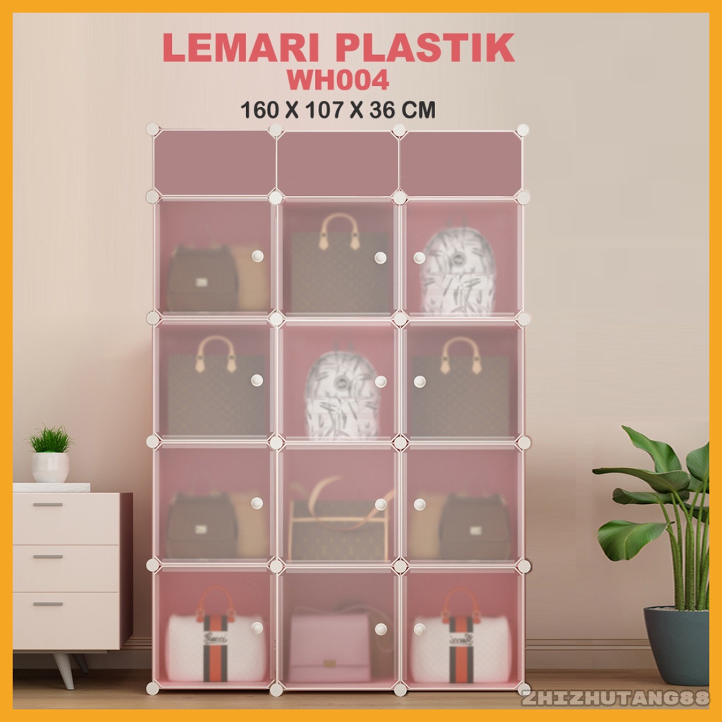 Lemari Pakaian Portable Lemari 12 Pintu 3 Rak Lemari Plastik Serbaguna