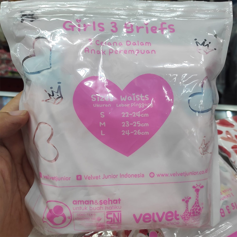 Velvet Junior Girl Underwear Brief Solid Color Pink 3pcs Celana Dalam Anak Perempuan