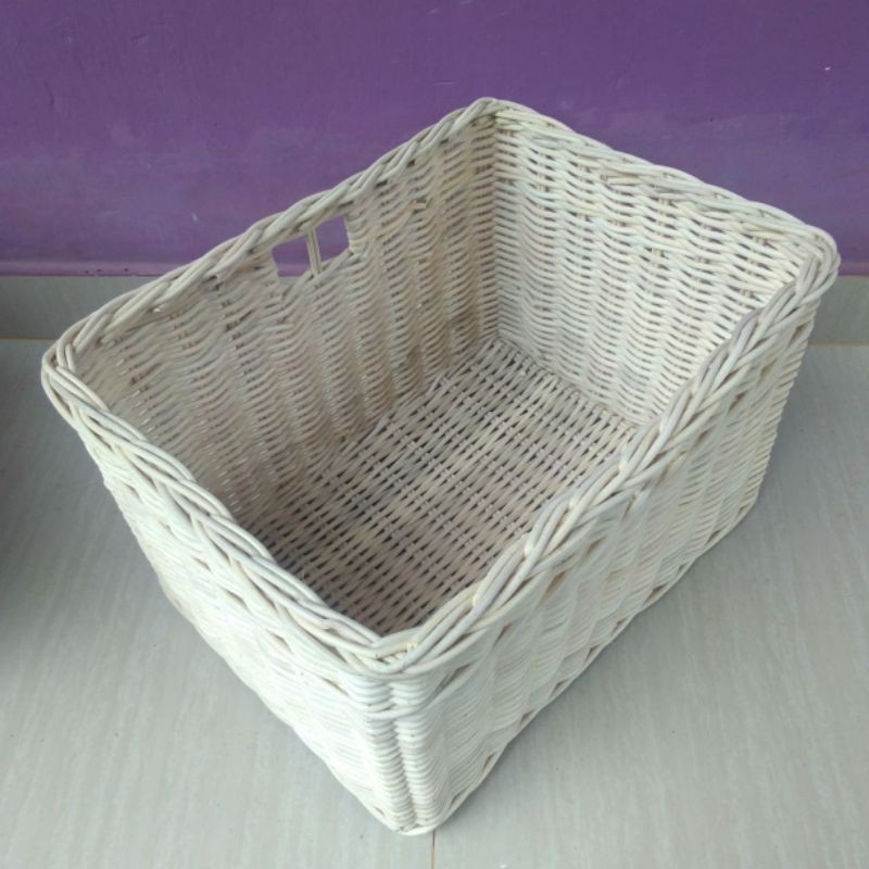 Keranjang rotan penyimpan barang keranjang binatu rotan asli bukan sintetis persegi 40x30x25 cm