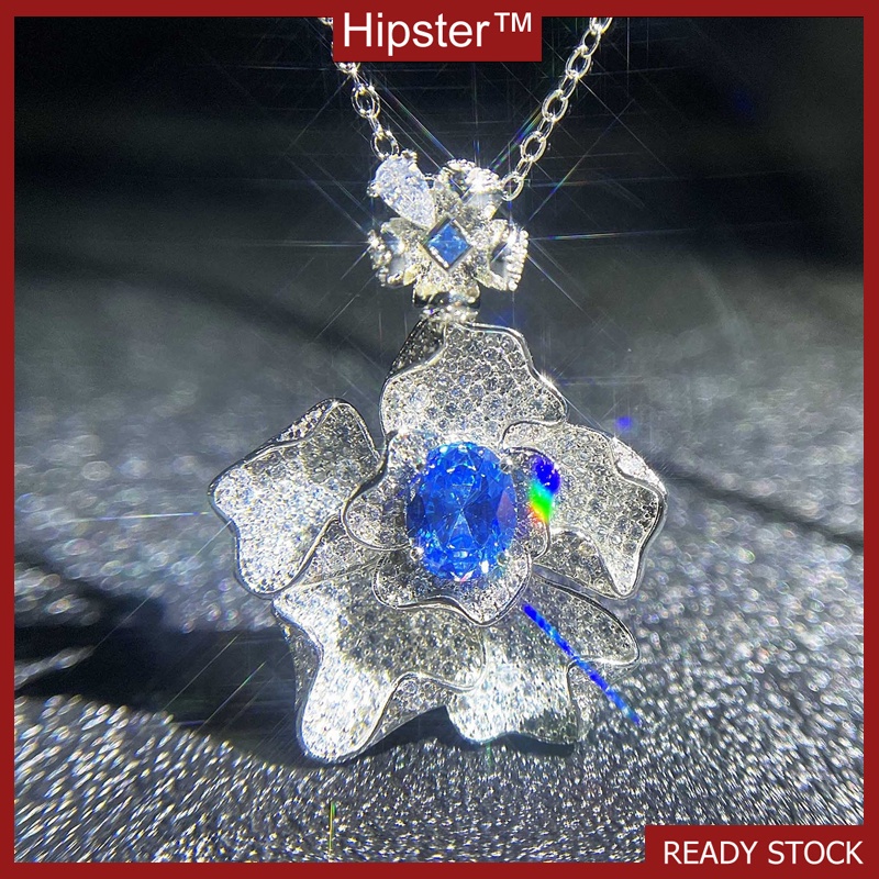 Premium Custom Luxury Full Diamond Navy Blue Sapphire Necklace