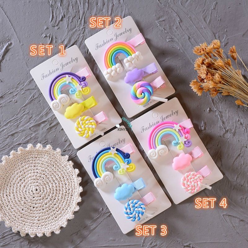 ~ PIYOSHI08 ~ Jepit Rambut Anak Model Pelangi Motif Rainbow 1 set AF02