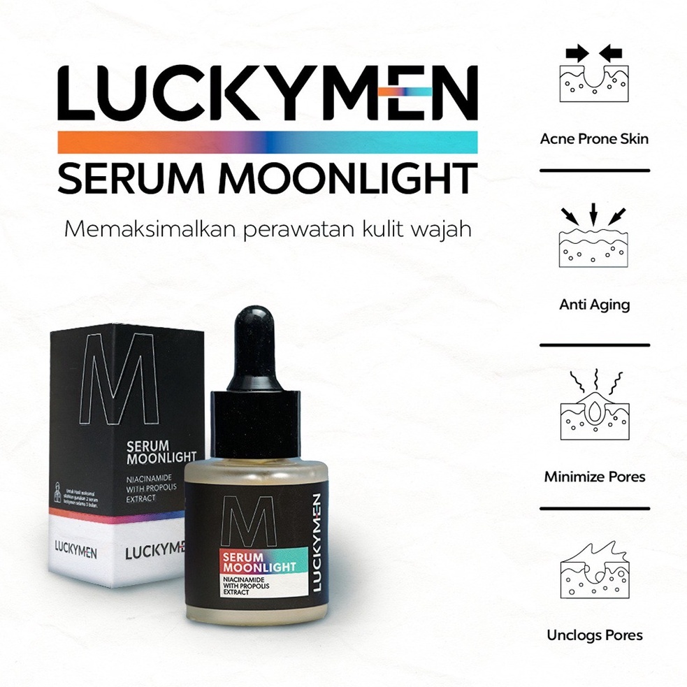 LUCKYMEN Serum Moonlight - Mencerahkan dan Mengobati Jerawat / Mencerahkan Dan Bikin Glowing Nature reaction  Skincare Cowok Halal