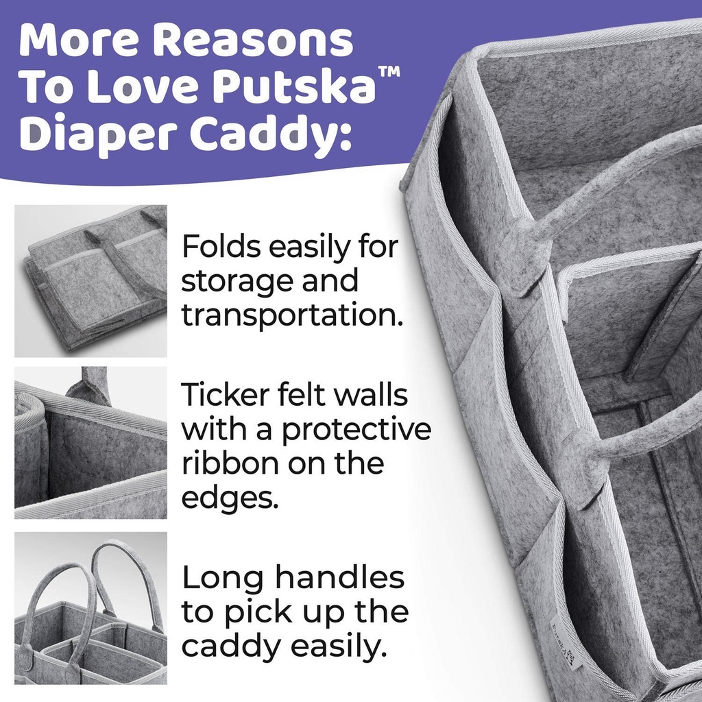 Portable Caddy Bag Ada Tutup Nya Warna Abu Tas Penyimpanan Bayi Multipurpose Baby Diaper Organizer Holder Bag - Nursery Essentials Storage Bins