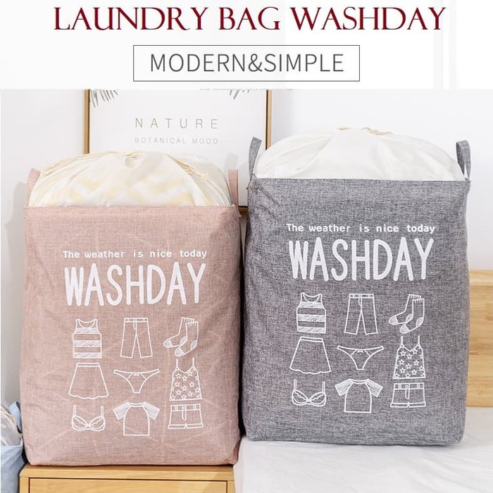 Keranjang Baju Cucian Pakaian Kotor Laundry Bag Basket Washday Serut