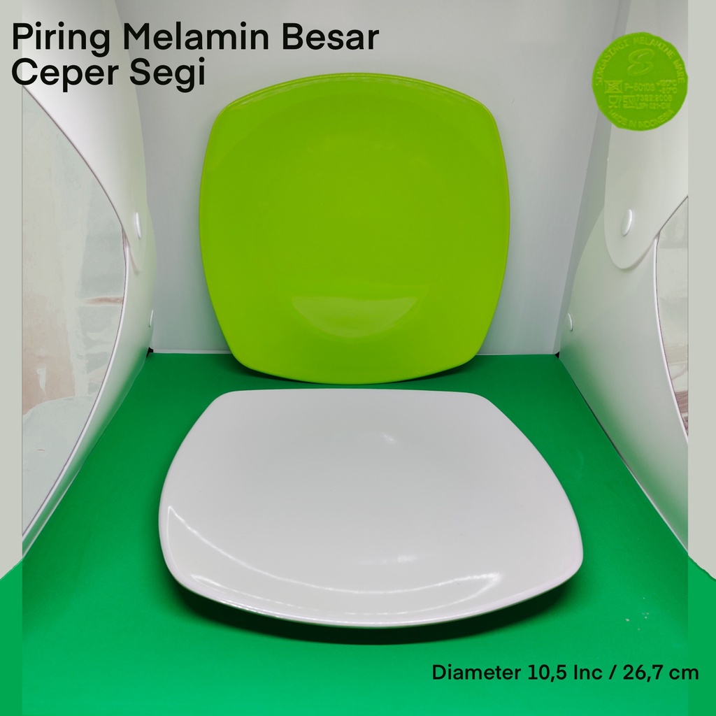 Piring Melamin Besar Ceper Segi, Ketring  10,5 Inc