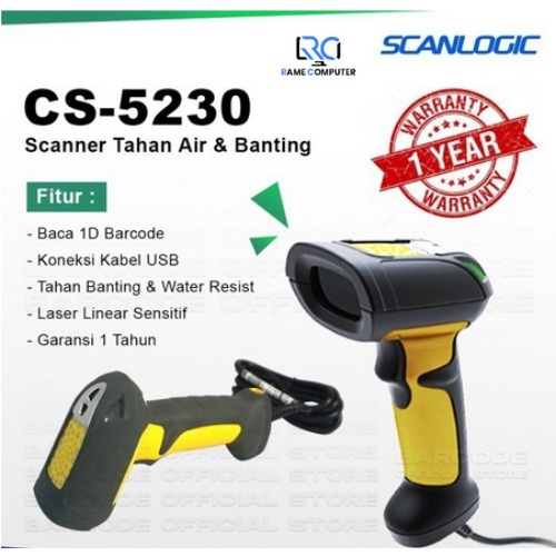 SCANNER SCANLOGIC CS-5230 Scan Barcode 1D USB Laser Top Level Sensitif