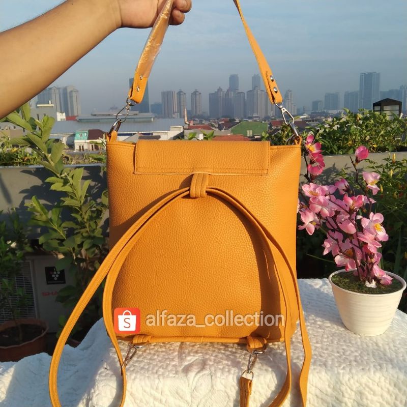 ALFAZA tas ransel wanita Korea bahan kulit jeruk ukuran T28xP26xL11