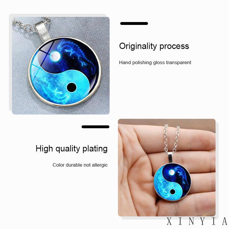 Kalung Rantai Dengan Liontin Batu Permata Desain Naga Bulan Yin Yang Tai Chi Untuk Sweater