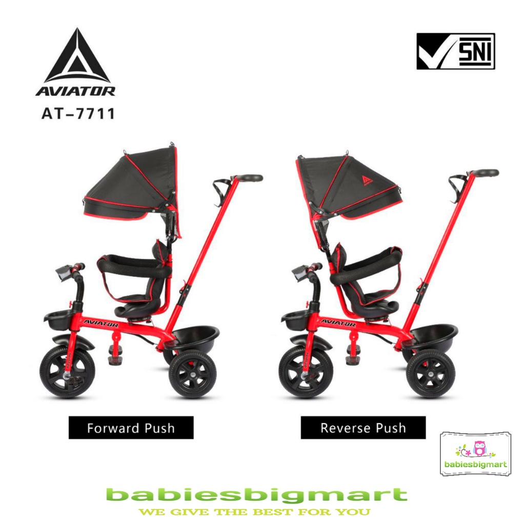 Sepeda Anak Roda 3 Tiga AVIATOR Tricycle AT 7711 Lampu Musik Kursi putar