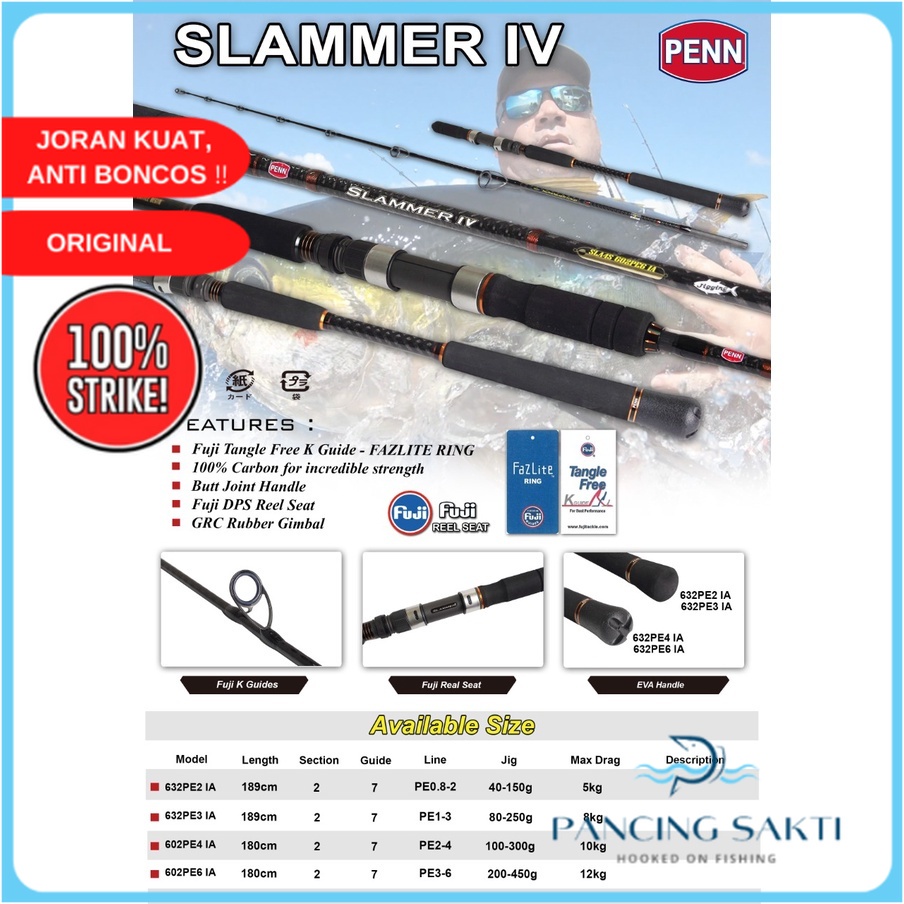 Joran Pancing PENN Slammer IV Carbon Karbon Jigging Full Fuji Rod Stik Ring Reel Seat Ful Full Fuji 