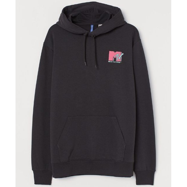 Hoodie H&M HNM MTV Black Chest Printed Original