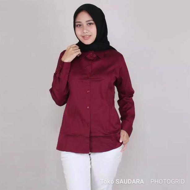 [KODE BARANG X8572] Kemeja formal wanita lengan panjang merah maroon