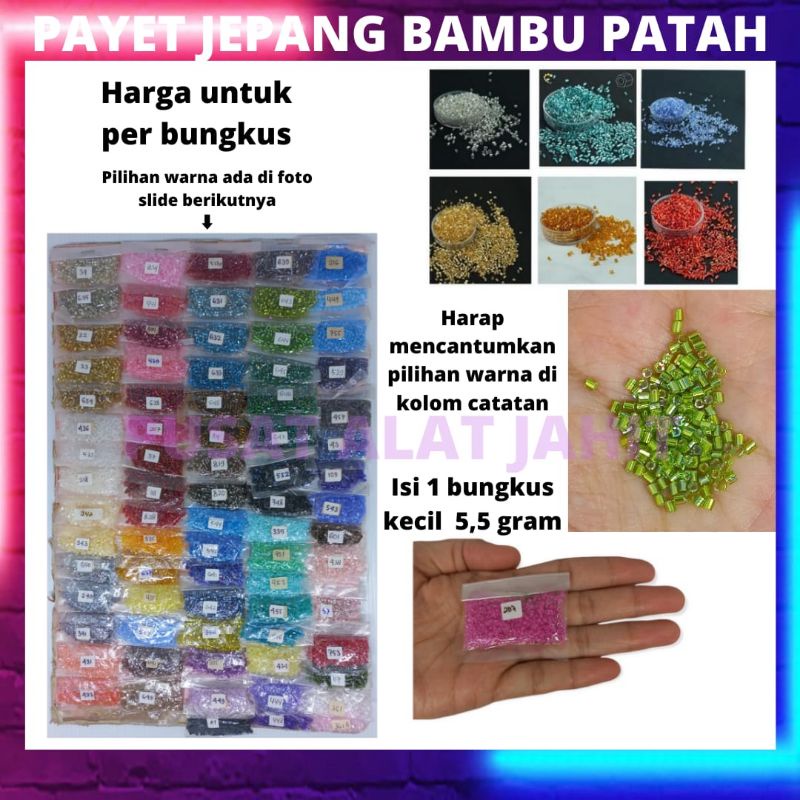 Payet jepang patah bambu mute manik payet kebaya dress per 5,5 gram