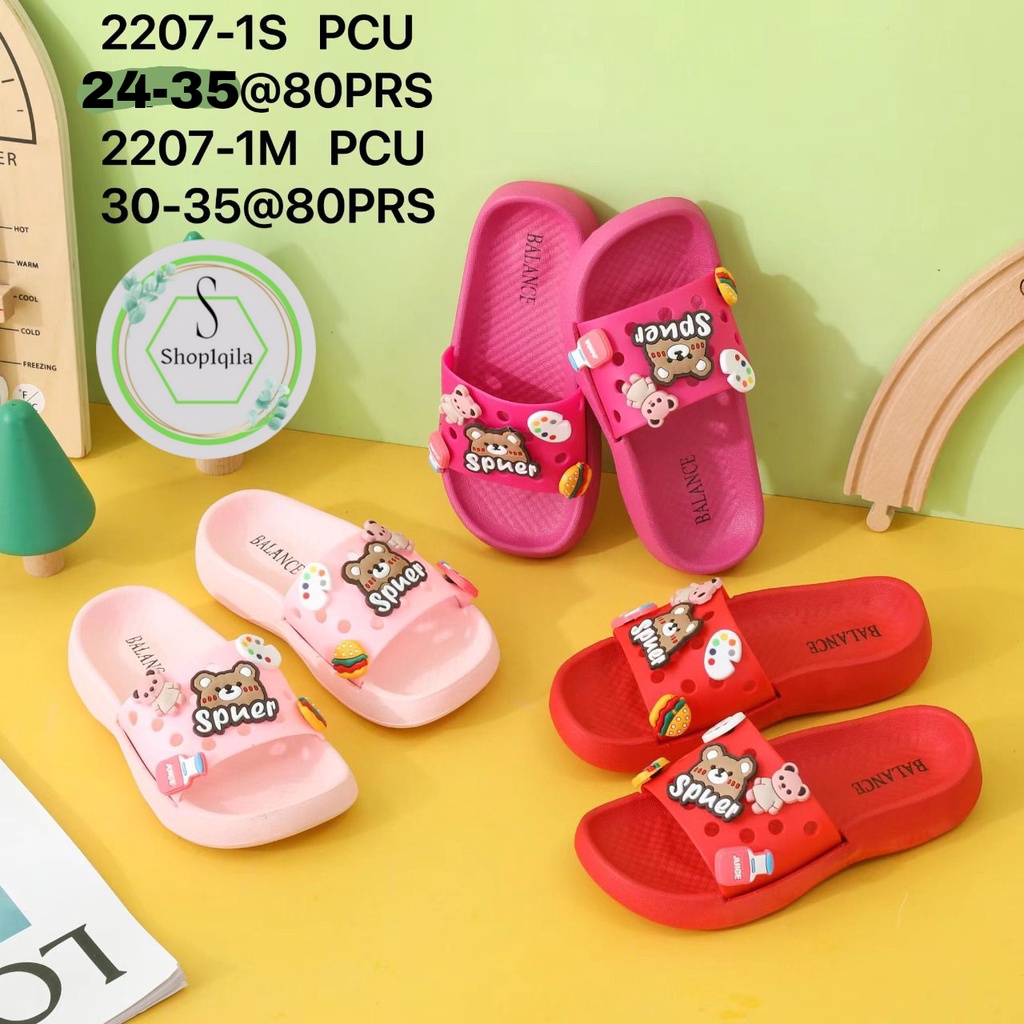 sandal selop anak perempuan import variasi jibbitz bear balance import 2207-1S (24-35)