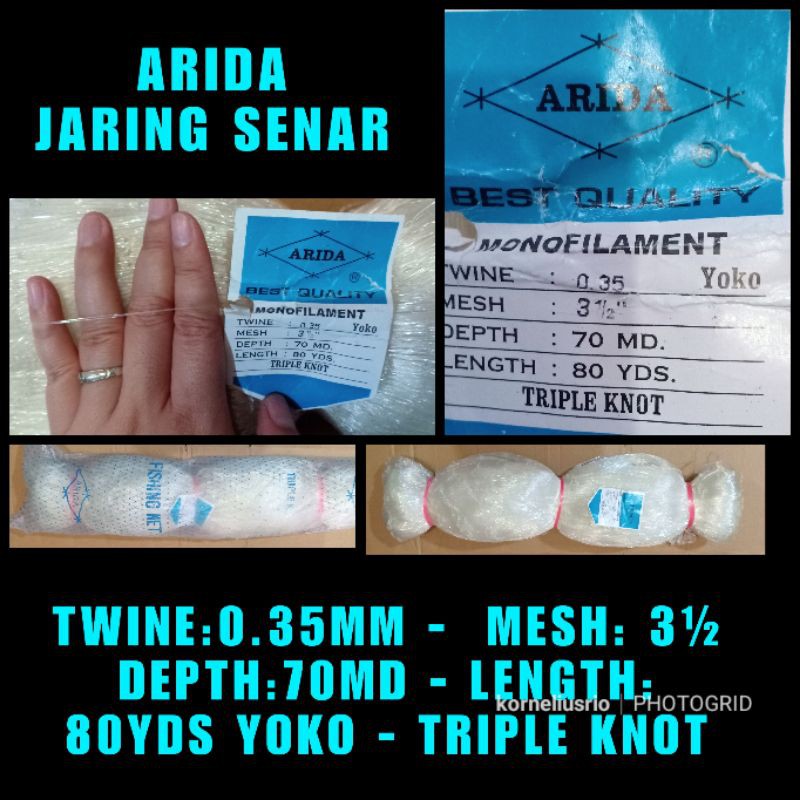 JARING SENAR ARIDA 0.35MM 3½" DOUBLE KNOT FISHING NET PUKAT ARIDA JARING ARIDA JARING KUAT BAGUS