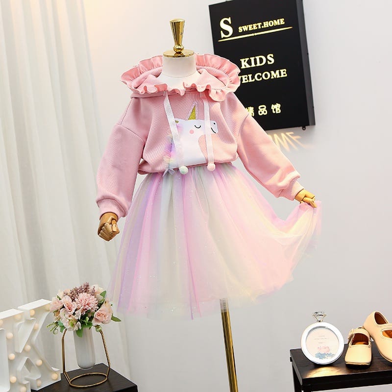 (FW) Setelan Rok Unicorn Premium Baju Setelan Anak Perempuan Import Berkualitas