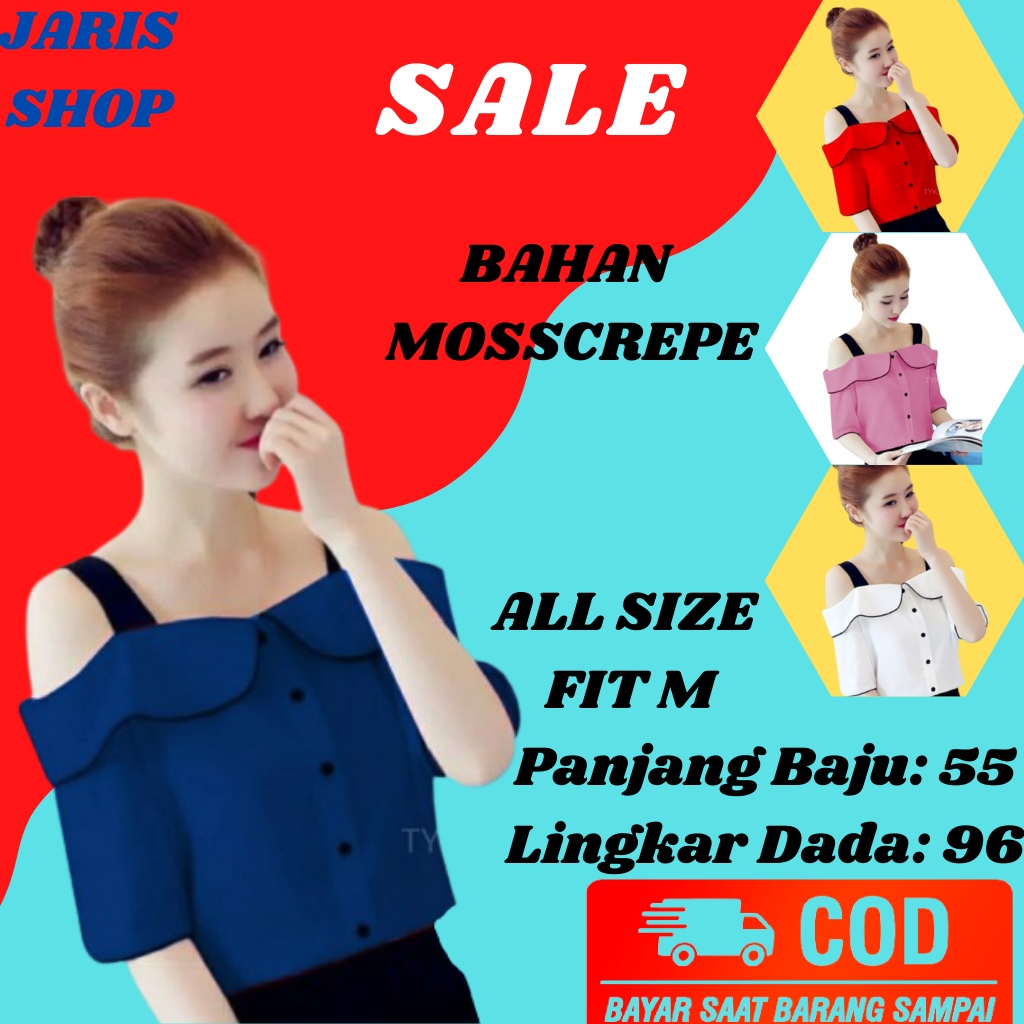 Bju Blus Baju Atasan Wanita Blouse Import Wanita Polos Biru Navy Korea  Remaja Kekinian Terbaru C22