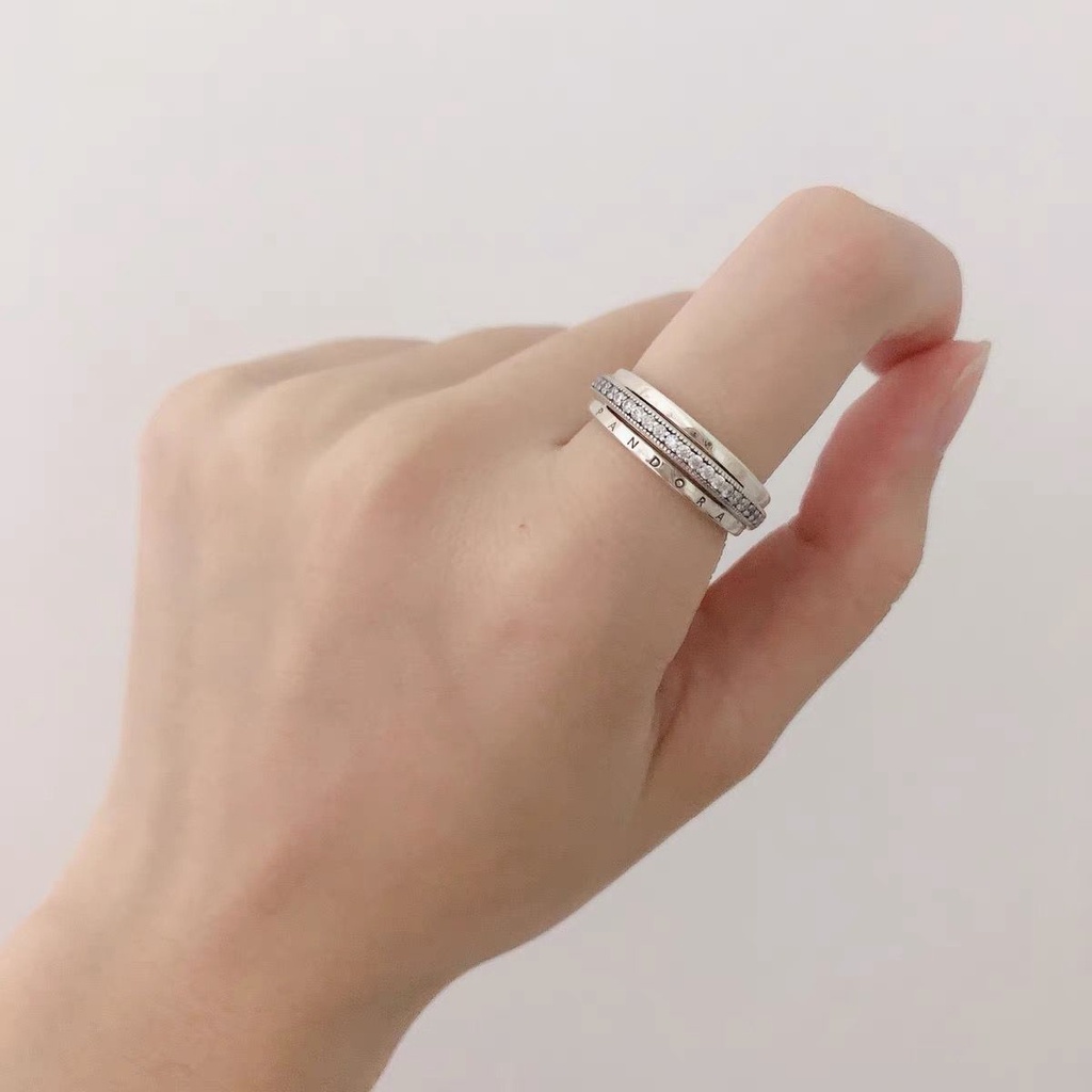 Pandora Cincin 925 Silver Desain Logo Aksen Berlian Untuk Wanita