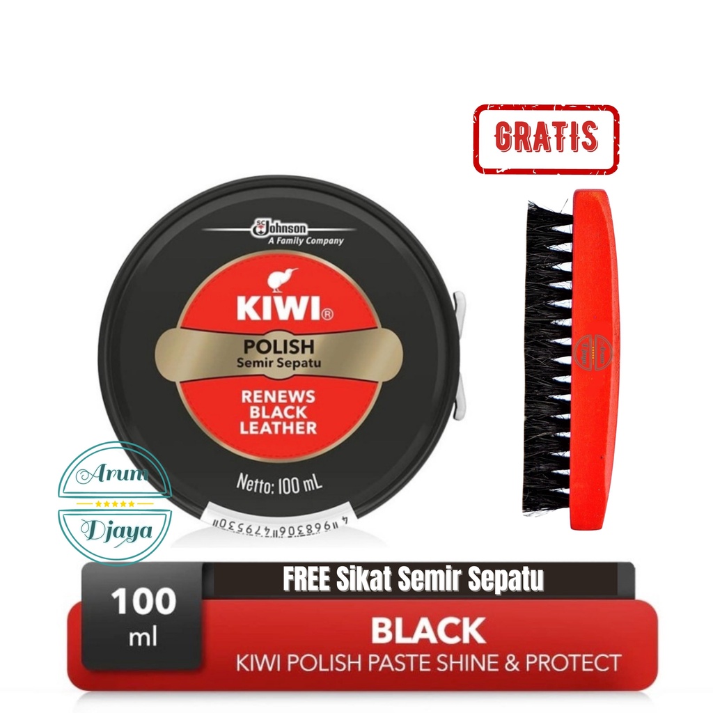 Kiwi Semir Sepatu Hitam - Kiwi Paste SP Shoe Polish Black 100mL FREE Sikat Semir