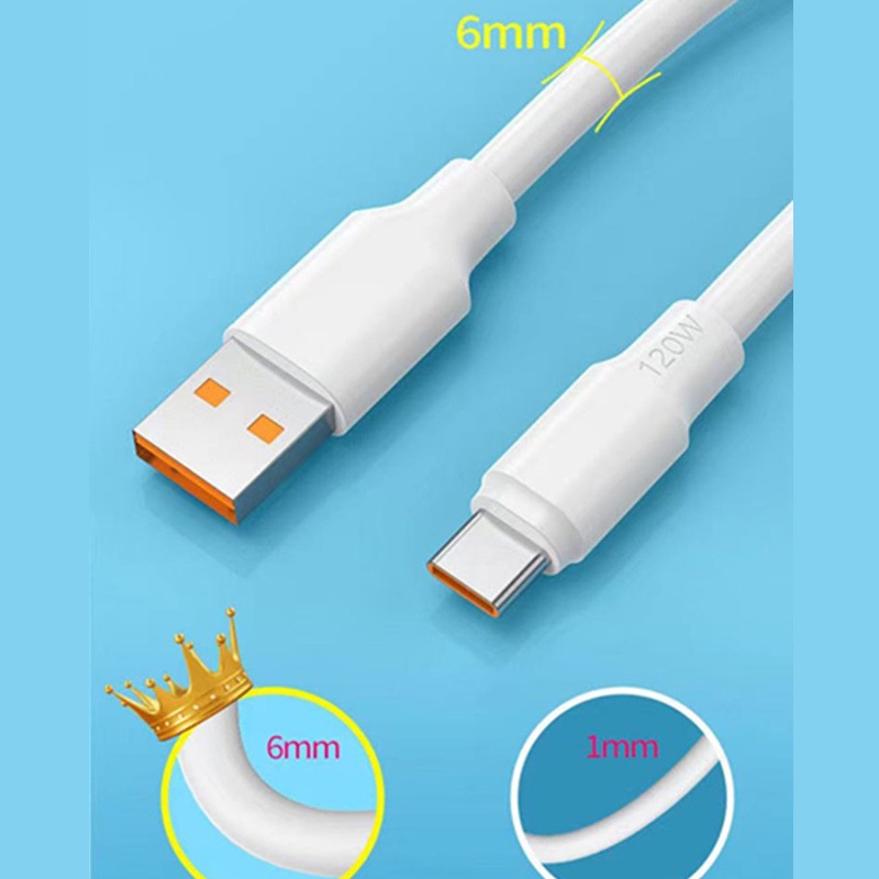 Vaorlo 6A 120W Kabel Charger USB Tipe C Tebal 6MM Panjang 1M 1.5M 2M Untuk Xiaomi Huawei