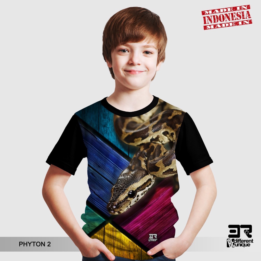[ COD / BAYAR DI TEMPAT ] KAOS DISTRO PRINTING ANAK ANAK GAMBAR HEWAN REPTIL ULAR SNAKE RETIC PYTHON