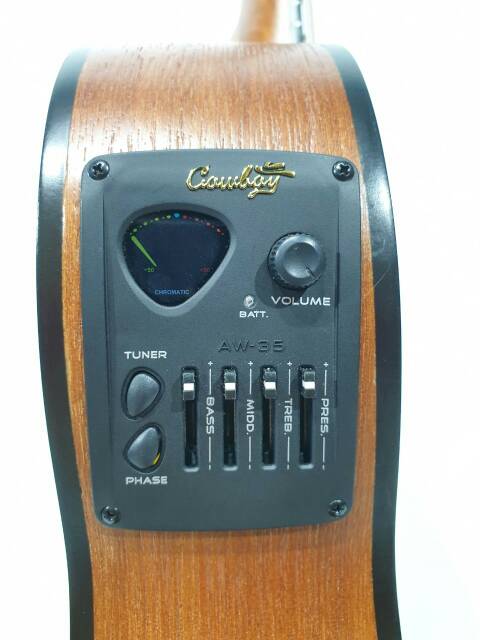 Gitar Akustik Elektrik Merk Cowboy Original Warna Coklat Tipe GWC-38 NS Equalizer Tuner Slim Trusrod