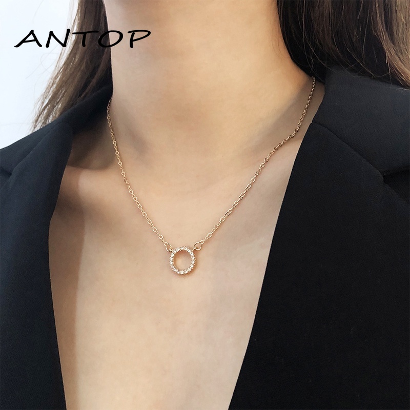 Korea Kalung Bulat Berlian Klavikula Rantai Fashion Geometris Kalung Untuk Wanita Perhiasan Aksesoris ANTOP