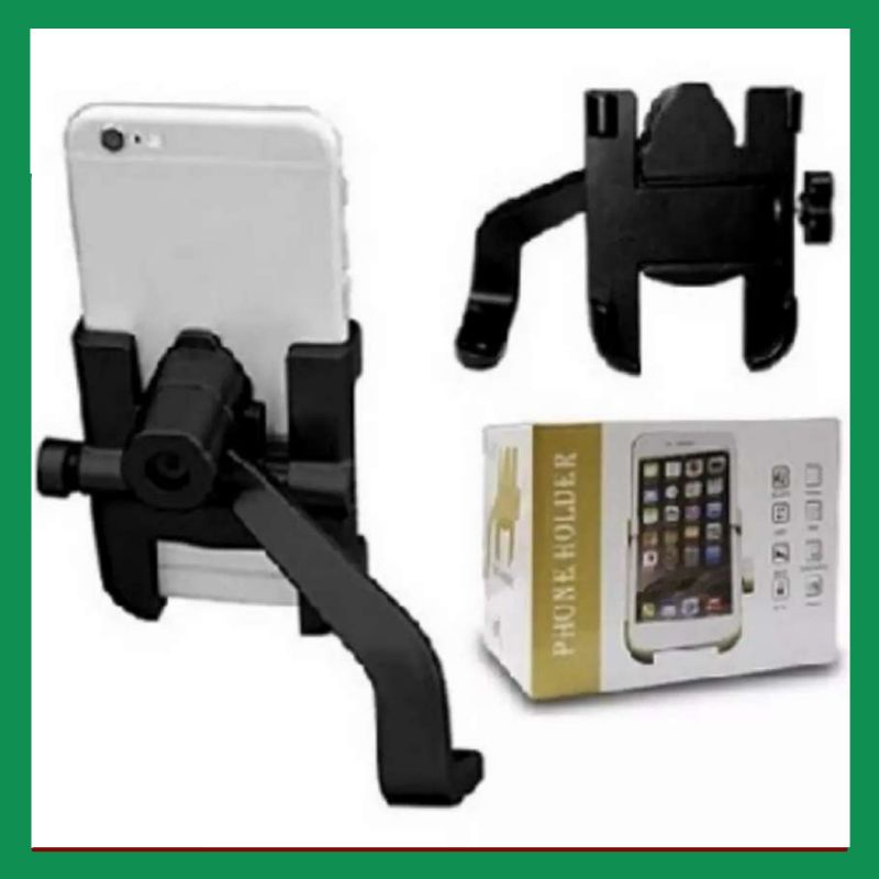 Phone Holder Hp Motor Full Besi Stand Bracket Spion dan stang Universal Bagus