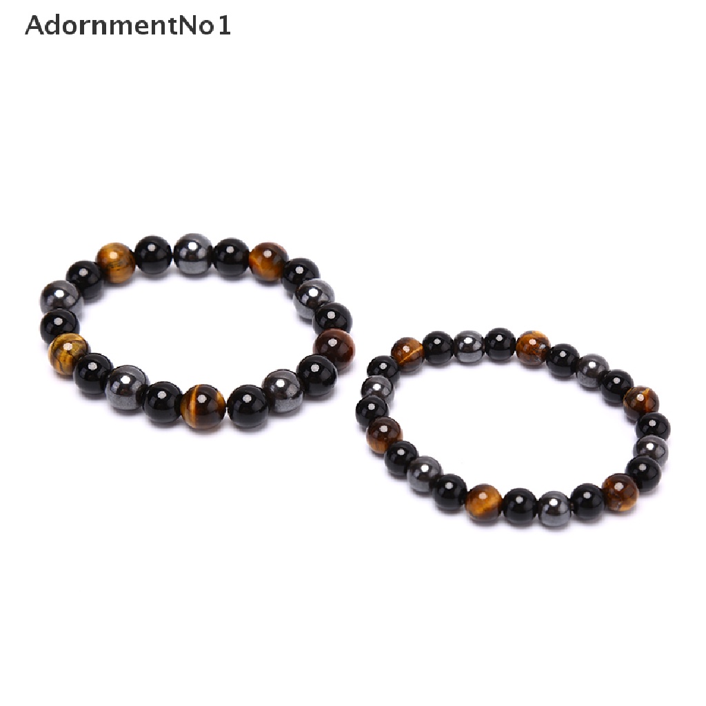 (AdornmentNo1) Gelang Manik Batu Obsidian Hematite Tiger Eye Hitam Untuk Pria