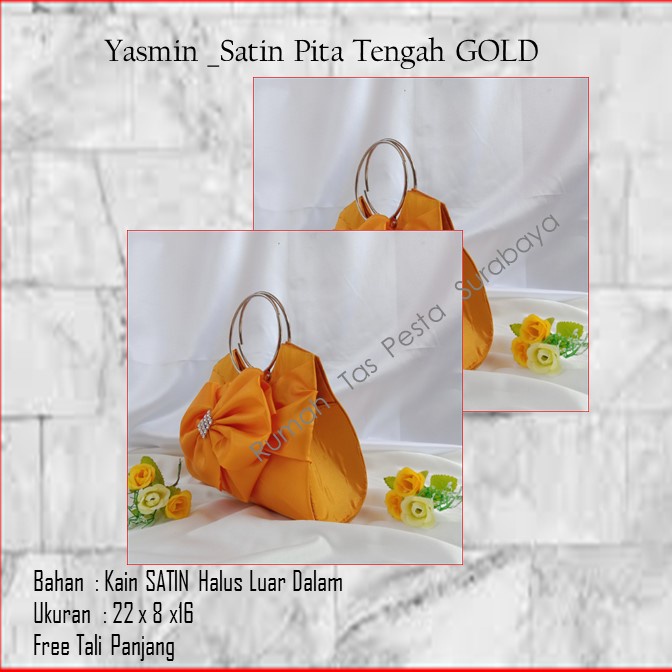 Tas Clutch,Tas Seserahan,Tas Souvenir,Yasmin _Satin Pita Tengah GOLD