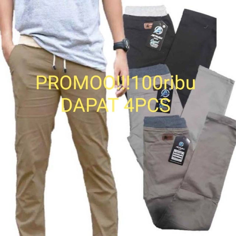 PROMO!!!!celana panjang dewasa model chinos 100rb dapat 4 pcs ukuran allsize 27-33