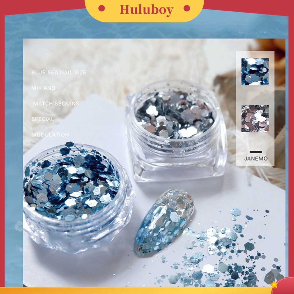 Huluboy Huluboy♡ 2pcs / Set Sequin Glitter Bentuk Hexagon Warna-Warni Untuk Dekorasi Nail Art