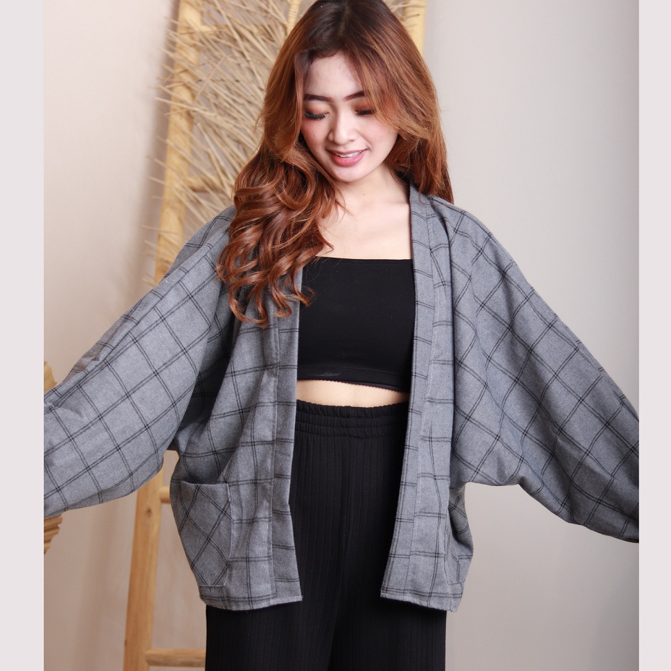 Baju Wanita Cardigan Outer Flanel Batwing Wanita Premium