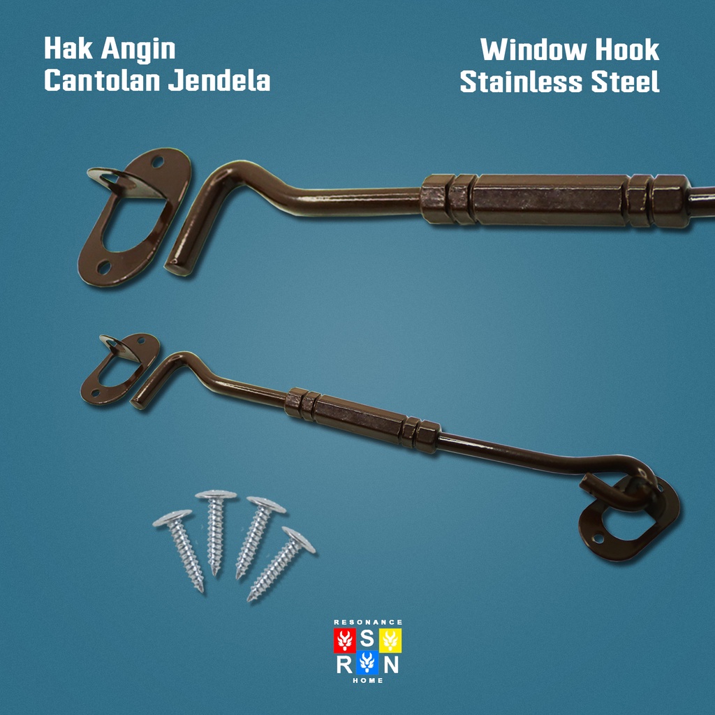 Hak Angin Segi Coating Cokelat / Cantolan Penahan Jendela 8 Inch / 20cm Window Hook Resonance Home