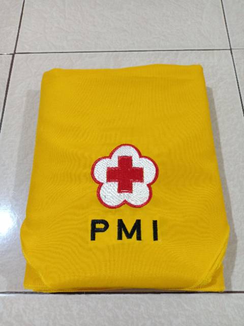 Syal PMI dan PMR kuning biru putih hijau bordir TETORON