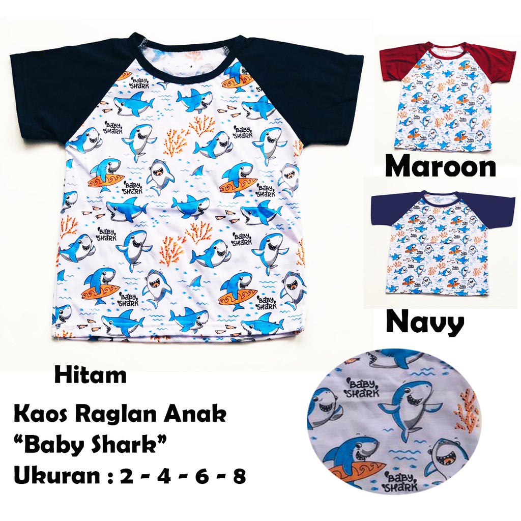 Kaos Raglan Anak Fullprint Baby Shark Lengan Pendek