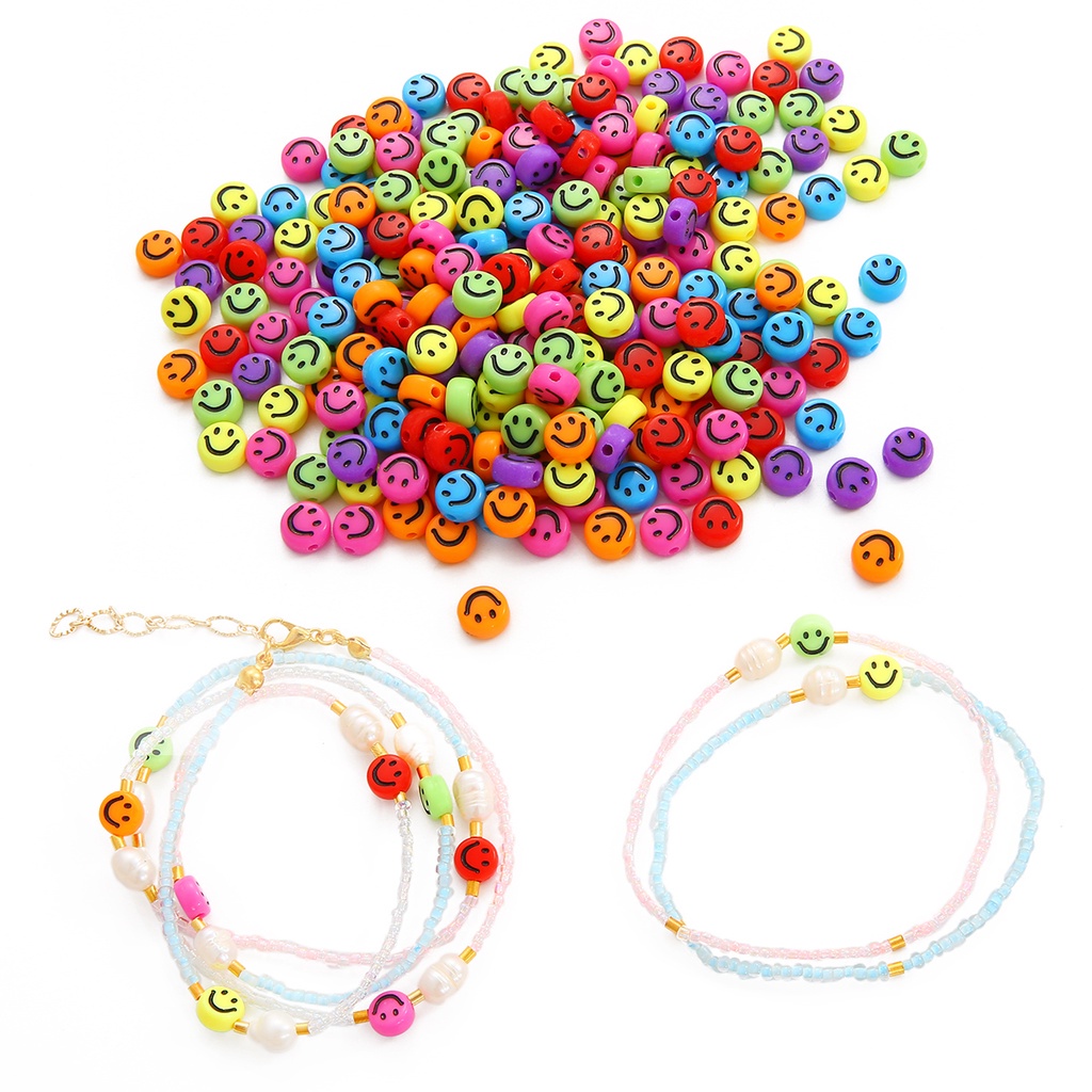 100pcs/Lot 7mm Oval Shape Acrylic Spaced Beads Smile Face Beads For Jewelry Making DIY Charms Bracelet Necklac