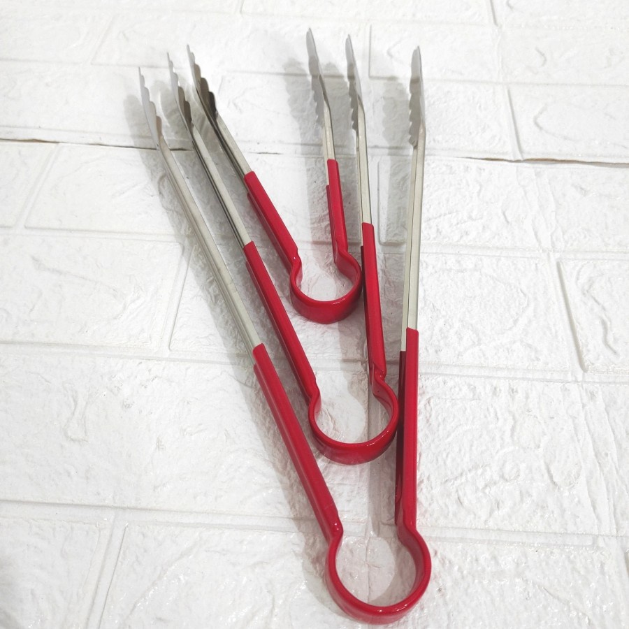 Capitan Makanan Stainless Steel Super Tebal Merah Tongs 9&quot; 12&quot; 14&quot; SML