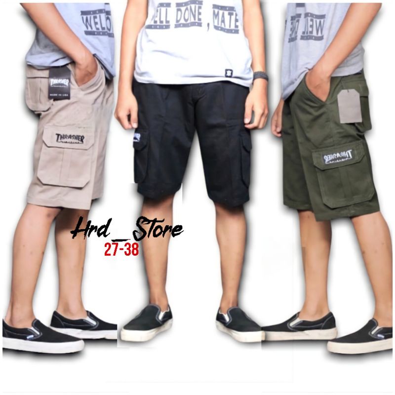 [TERLARIS] CELANA CARGO PDL PENDEK PRIA THRASHER CELANA COWOK KIMPUL PINGGANG KANCING BAHAN KATUN TWILL CARGO PENDEK WARNA ARMY, PENDEK CARGO HITAM, CARGO THRASHER CREAM, CARGO PENDEK MOCCA, BISA COD PENGIRIMAN DARI PEKALONGAN