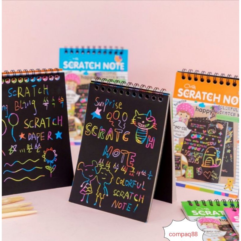 Buku Magic Colourful Scratch Note Kecil / Black Cardboard DIY