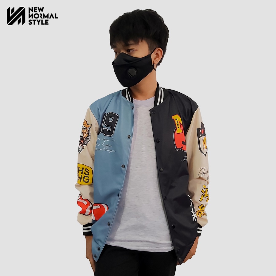 HUSTLE Jaket Baseball Varsity Bomber Vintage Jacket Casual Pria Wanita Cowok Laki Distro Keren Dewasa Terbaru Original