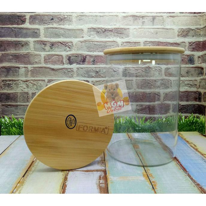 kios.lucinda - Formia Toples Kaca Storit TUTUP kedap dari KAYU Toples 1.4L BULAT
