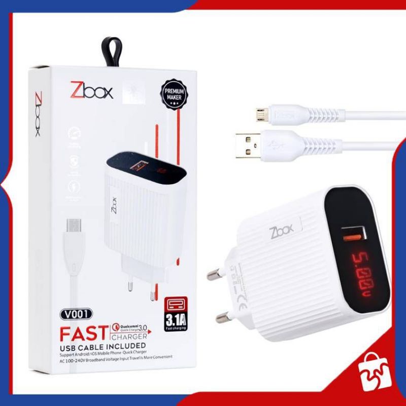 TRAVEL CHARGER ZBOX V001 3.1A LED DISPLAY FAST CHARGING , QUALCOMM QUICK CHARGER 3.0 - PENGISIAN CEP