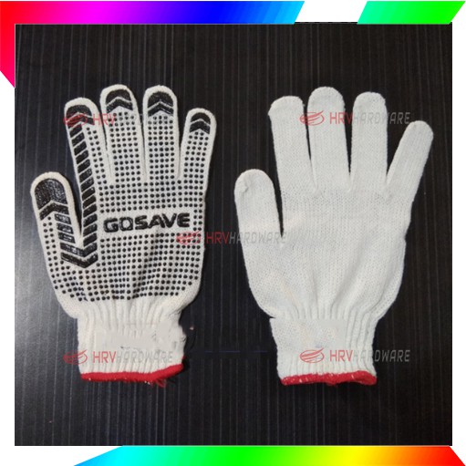 Sarung Tangan Bintik Karet HITAM Polka dot Katun Safety Gloves Dotting GOSAVE Sepasang