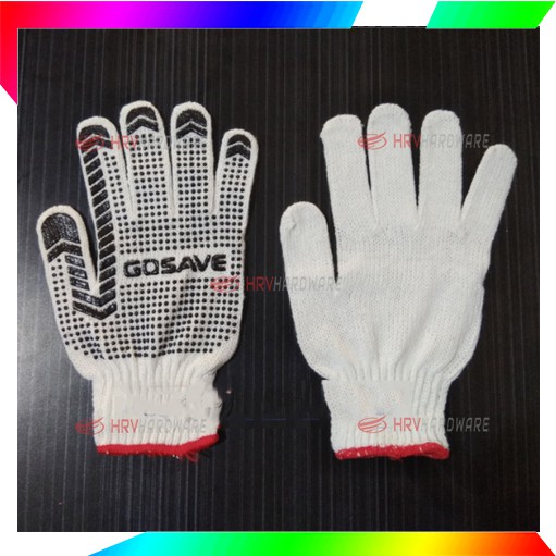 Sarung Tangan Bintik Karet HITAM Polka dot Katun Safety Gloves Dotting GOSAVE Sepasang