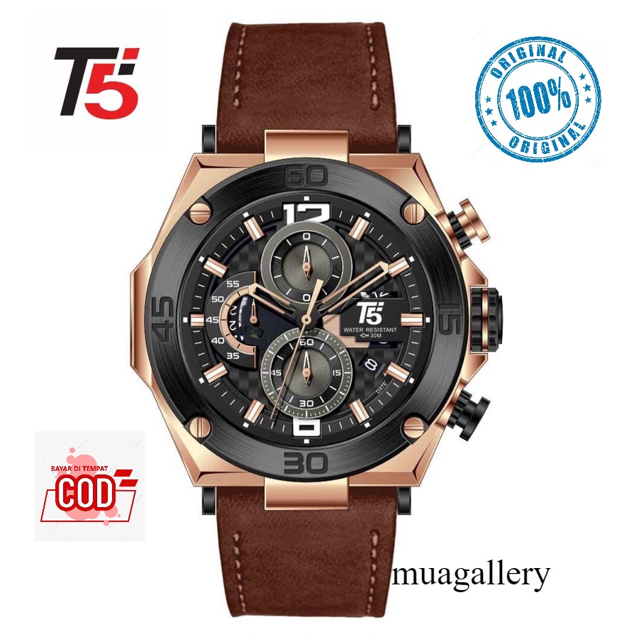 jam tangan pria T5 H3881 origanal free box paper bag T5 H 3881 strap leather kulit