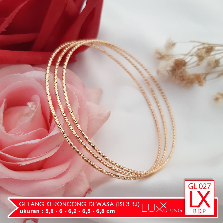 GL 027 Gelang Keroncong Murah Ekonomis Set Isi 3 Bh Perhiasan Imitasi Emas Xuping Gelang Tangan Wanita Lapis Emas Imitasi Gelang Polos Tanpa Mata Luxx Xuping