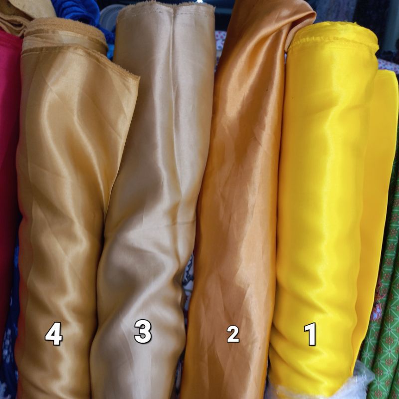 kain satin saten sateen meteran gold emas kuning coklat emas putih hitam dekorasi hrga per50cm