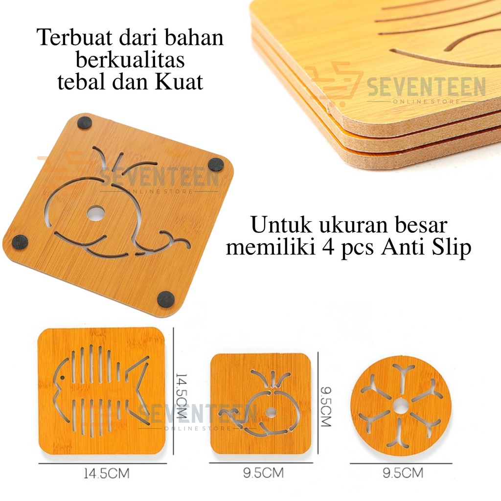 TATAKAN GELAS KAYU KARAKTER / TATAKAN TEFLON ANTI PANAS / ALAS PIRING GELAS DAPUR KAYU WOOD COASTER